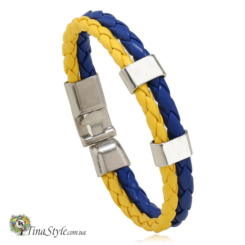 Браслет синьо-жовтий  ,.патріотичний шкірянийй браслет  Україна ,українська символіка, фото 1