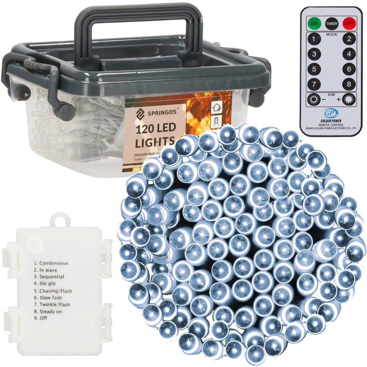 Гірлянда на батарейках Springos 9 м 120 LED CL0172 Cold White