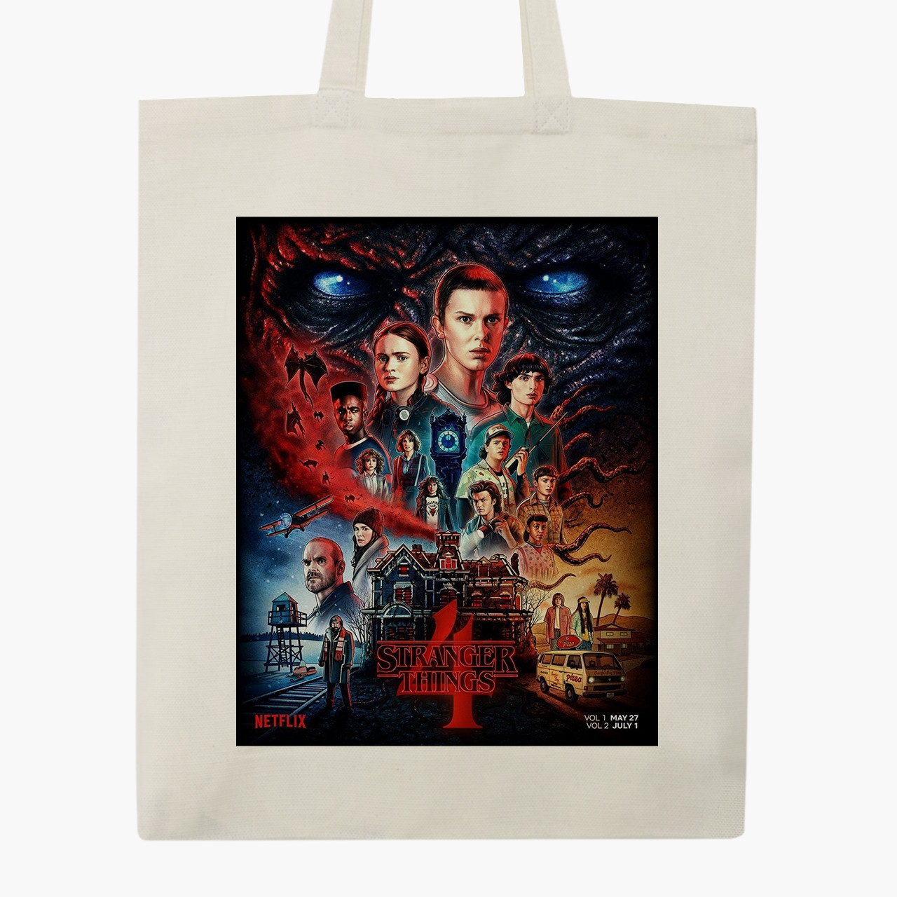 Еко сумка Дуже дивні справи (Stranger Things), шопер з принтом бежевий саржа