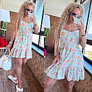 Літня принтована сукня на тонких бретелях з поясом без рукавів та воланами на спідниці (р. S-XL) 40PL4264, фото 5