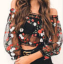 Літній топ із відкритими плечима із сітки з квітковою вишивкою (р. 42-46) 83FU1087, фото 4