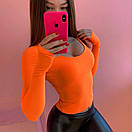 Жіноча неонова кофта топ з рукавами через пальчик (р. 42-44) 83KF2006, фото 3