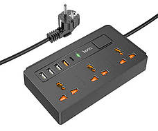 Мережевий фільтр (переноска) Hoco DC15 3 розетки 4xUSB+Type-C PD 18W QC 3.0 2 м Чорний (DC15/BK), фото 3