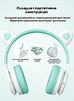 Бездротові дитячі навушники із вушками Picun Lucky Cat С03 Mint Green, фото 4