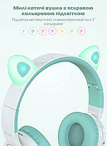 Бездротові дитячі навушники із вушками Picun Lucky Cat С03 Mint Green, фото 6