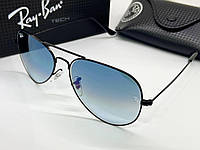 Солнцезащитные очки авиаторы капли RB3025 линзы минеральное стекло синий градиент в черной металлической оправ