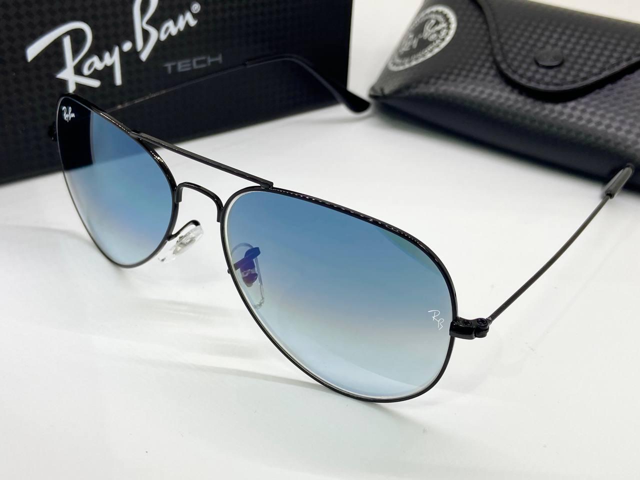 Сонцезахисні окуляри авіатори краплі RB3025 лінзи мінеральне скло синій градієнт у чорній металевій оправі