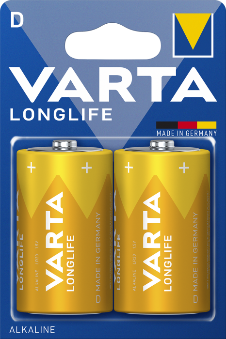 Батарейки D (R20, 373) VARTA LONGLIFE 1.5V BLI2 ALKALINE