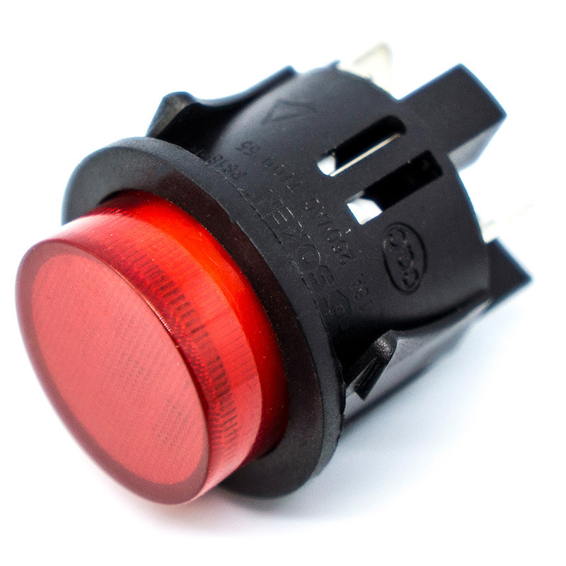 Кнопка большая PS18-16 с фиксацией, 16A, 25мм, 4pin, подсветка 220V червоний