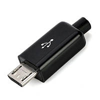 Роз'єм micro USB, штекер 5pin (B), паяння на кабель, корпус пластик, HQ БІЛИЙ