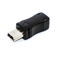 Роз'єм mini USB, штекер 5pin пайка на кабель, корпус пластик, чорний