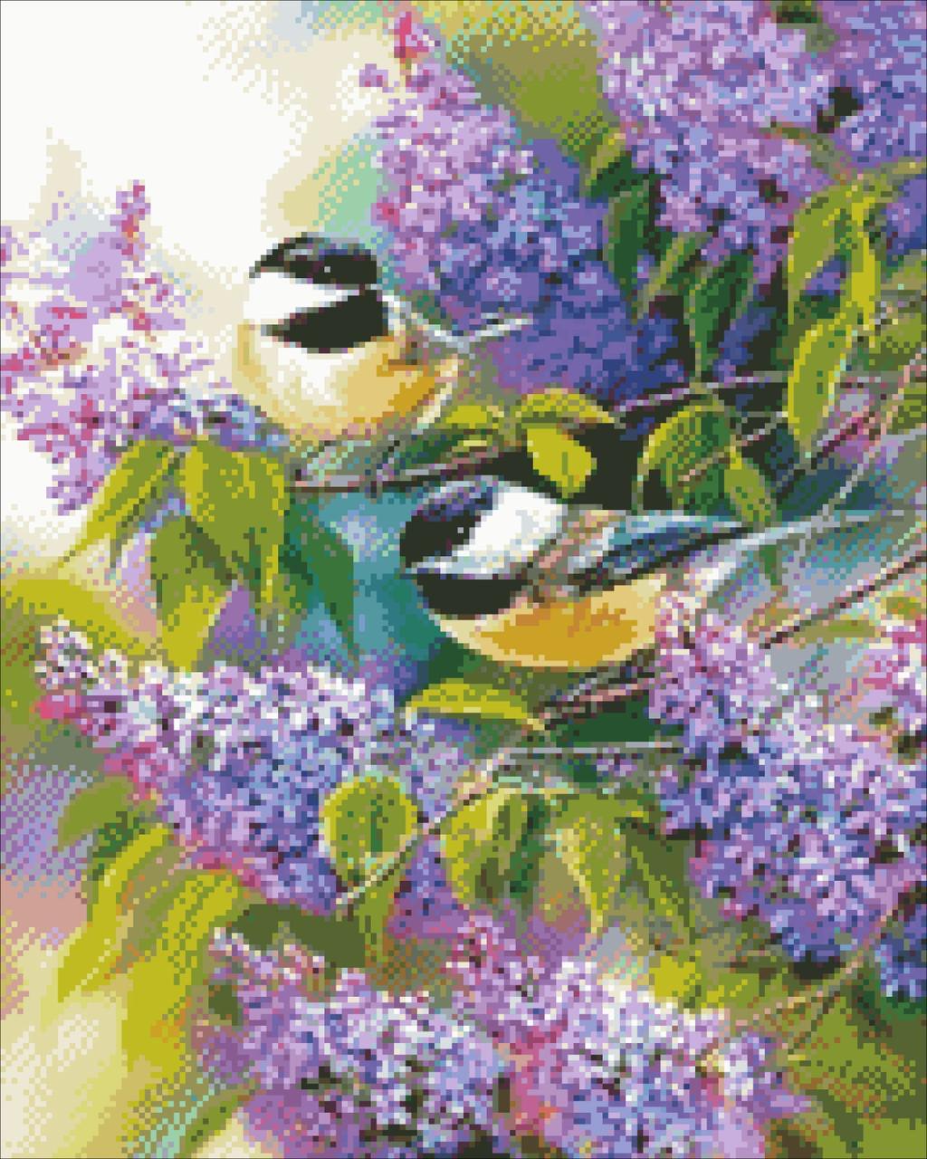 АЛМ-139 Набір діамантової мозаїки Синички на бузку, 40*50 см, Ні