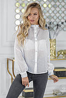 Легка жіноча молодіжна блузка-сорочка з довгим рукавом (р.42-48). Арт-4335/7 біла