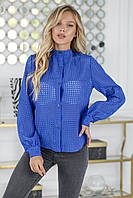 Легка жіноча молодіжна блузка-сорочка з довгим рукавом (р.42-48). Арт-4335/7 синя