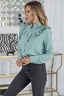 Класична жіноча блузка-сорочка з довгим рукавом і рюшем на грудях (р.42-44). Арт-4336/7
