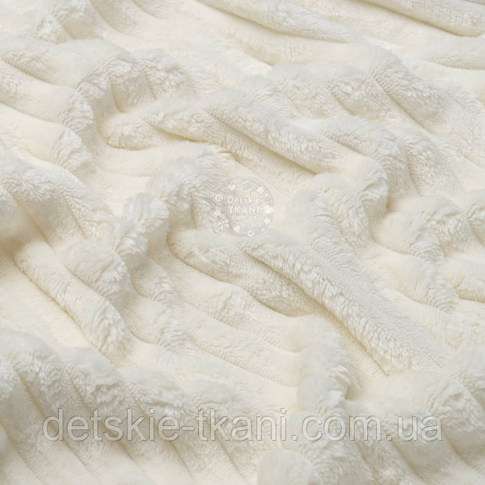 Плюш в смужку Stripes, колір слонової кістки, щільність 280 г/м2