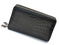 Чорний гаманець-клатч на дві блискавки із фактурної натуральної шкіри Marco Coverna MCJP-5902B, фото 3