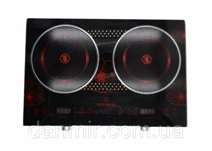 Електрична плита Crownberg Cb-1327 настільна інфрачервона на 2 Конфорки 4000 Вт Чорна (par_CB 1327), фото 1