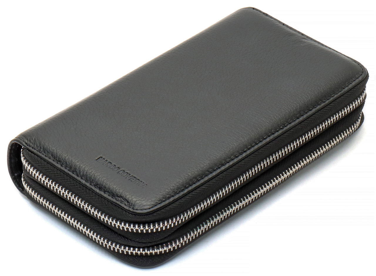 Чорний чоловічий гаманець-клатч на дві блискавки з натуральної шкіри Marco Coverna MC-801