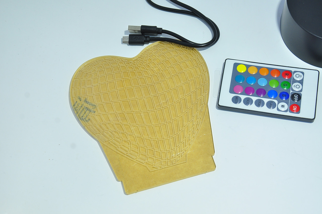 3D світильник нічник з пультом Creative Heart - фото 4 - id-p1648473127