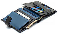 Чорний чоловічий гаманець з фіксацією з натуральної шкіри із синім обрамленнямMarco Coverna MC-1005 A 1221, фото 5