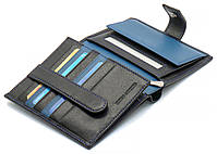 Чорний чоловічий гаманець з фіксацією з натуральної шкіри із синім обрамленнямMarco Coverna MC-1005 A 1221, фото 6