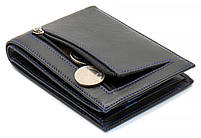 Чорне портмоне з натуральної шкіри з синім обрамленням Marco Coverna MC-1008 A 1221, фото 5