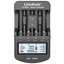 Зарядний пристрій для акумуляторів LIITOKALA ND4 |4 канали, AA/AAA/крона, тест, 220V/12V, LED| Чорний