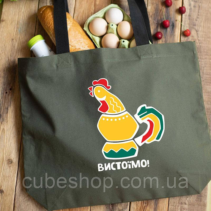Еко сумка-шоппер «Півник з Бородянки» кольоровий L (хакі)