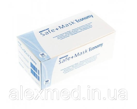Маска захисна медична на резинках SAFE+MASK® Economy, блакитний, фото 1