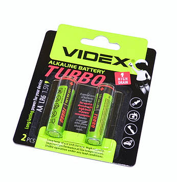 Батарейка LR6/AA лужна TURBO "Videx" 2шт/уп