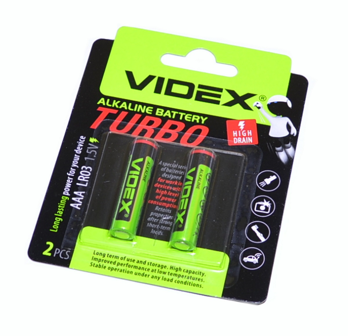 Батарейка LR03/AAA лужна TURBO "Videx" 2шт/уп, фото 1