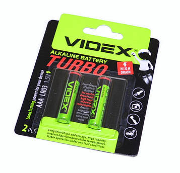 Батарейка LR03/AAA лужна TURBO "Videx" 2шт/уп