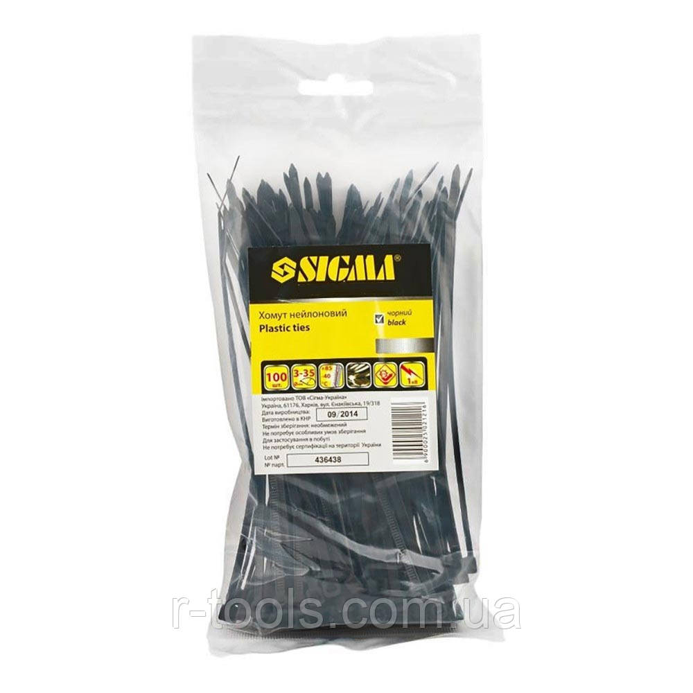 Хомут нейлон 3.6×200мм 100шт (чорний) Sigma 2502131