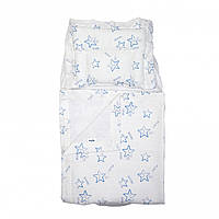 Набор белья в детскую коляску муслин плед, подушка и наматрасник на резинке, Stars blue, белый/синий