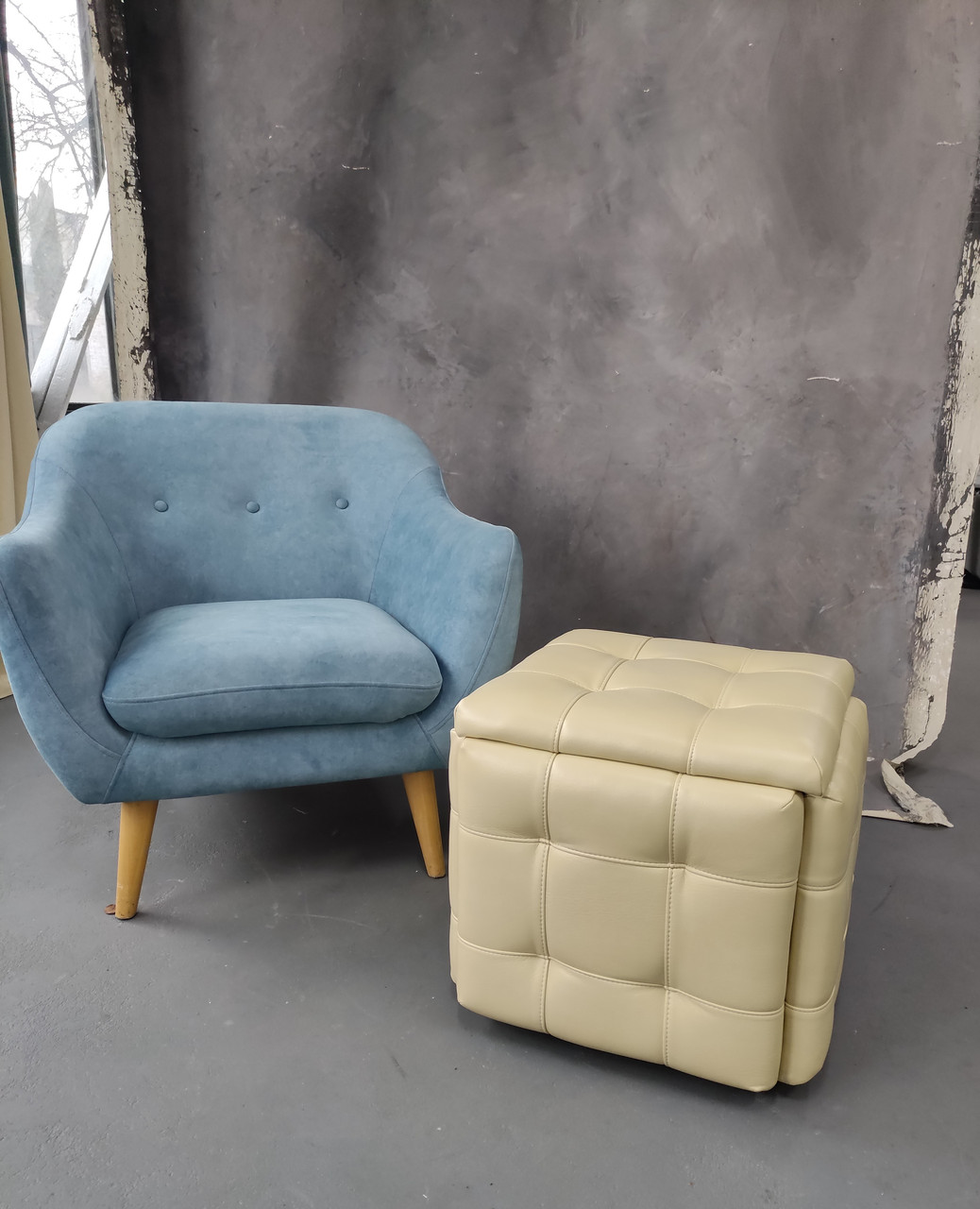 Пуфік Трансформер 5в1 бежевий еко шкіра - п'ять стільців в одному пуфе, фото 1