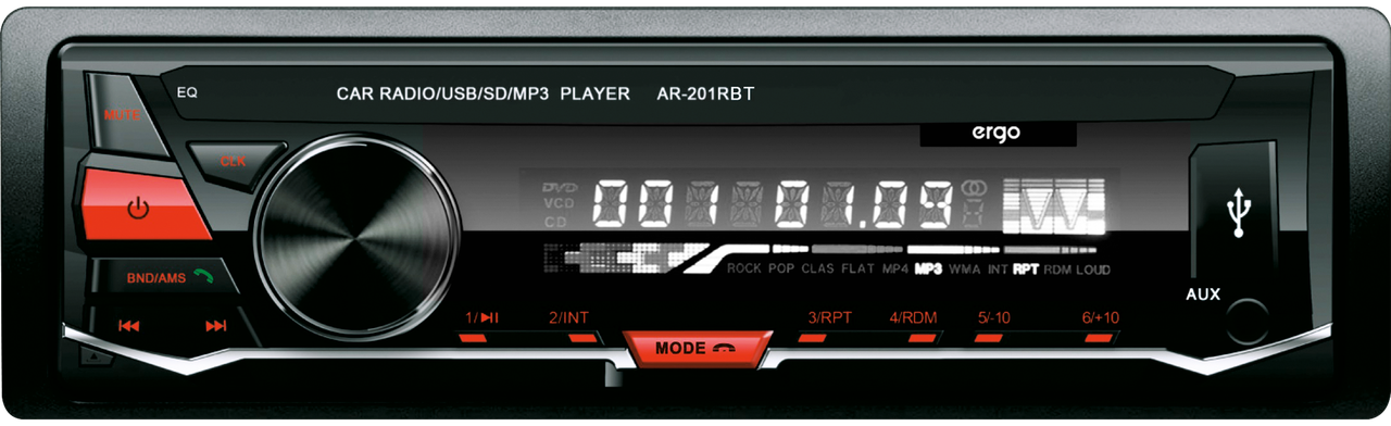 Авторесивер CD/MP3 ERGO AR-201RBT Форматы: MP3, WMA Мощность: 4 x 45 Вт Наличие USB, Bluetooth FM тюнер - фото 1 - id-p1648579257