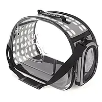 Сумка переноска для кішок котів маленьких собак домашніх тварин до 8 кг прозора з ремінцем на плече сіра 42x28x32 см