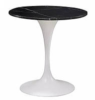 Стол обеденный Тюльпан металл белый, столешница верзалит черный мрамор Ø 80 см (СДМ мебель-ТМ)