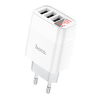 Адаптер сетевой HOCO Easy charge digital display charger C93A, 3USB, 3.4A, белый