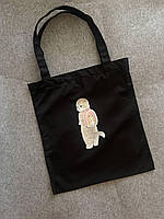 Шоппер \ сумка текстильная на плечо "Котик" черная с красивым принтом