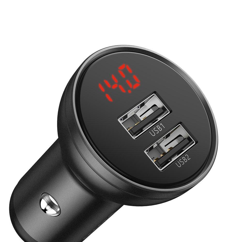 Автомобільна зарядка Baseus Digital Display Dual USB Car Charger 24W 4.8A Dark Gray Сірий CCBX-0G, фото 2