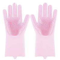 Силиконовые перчатки Magic Silicone Gloves Pink для уборки чистки мытья посуды для дома (Gold_9463)