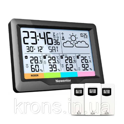 Метеостанція безпровідна з барометром РК 5.8", 3 виносних датчика, FJ3383B, фото 1