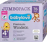Підгузки преміум-класу babylove premium-winden JUMBO puck maxi-plus "4+", 9-15 кг, 76 шт. (Німеччина)