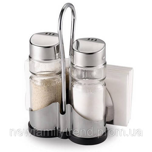 Набір ємностей для спецій (2 шт.) На підставці з неіржавкої сталі із серветницею Frico FRU-416, фото 1