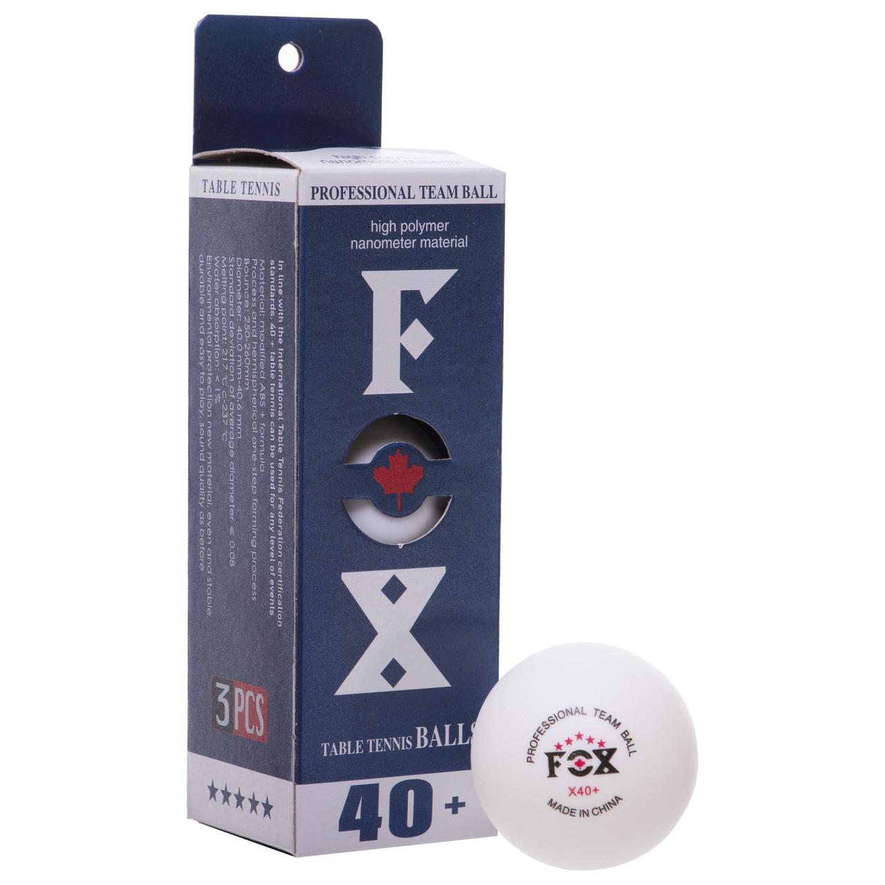 Кульки м'ячі для настільного тенісу пінг понга FOX 5 зірок 40 мм Набір 3 шт Білі (T005)