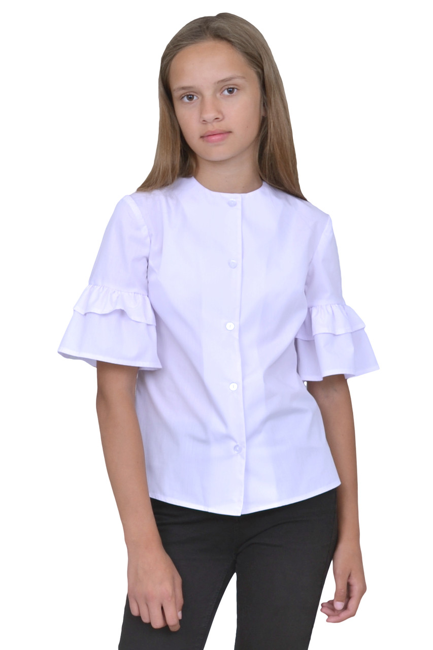 Блузка для дівчаток біла з коротким рукавом шкільна м 1143 розмір 140 152