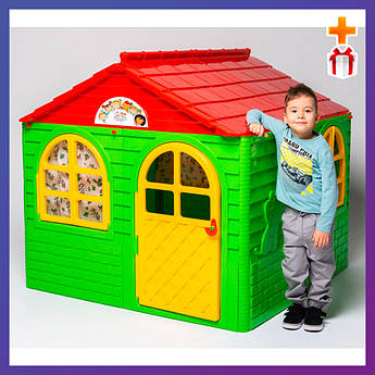 Дитячий ігровий будиночок пластиковий Doloni 02550/3 зі шторками зелений-червоний + Подарунок