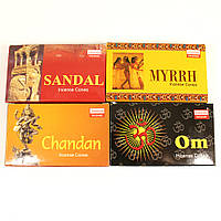 Набор ароматических конусов Darshan (4 упаковки) - Chandan, Sandal, Om, Myrrh (Чандан, Сандал, Ом, Мирра)